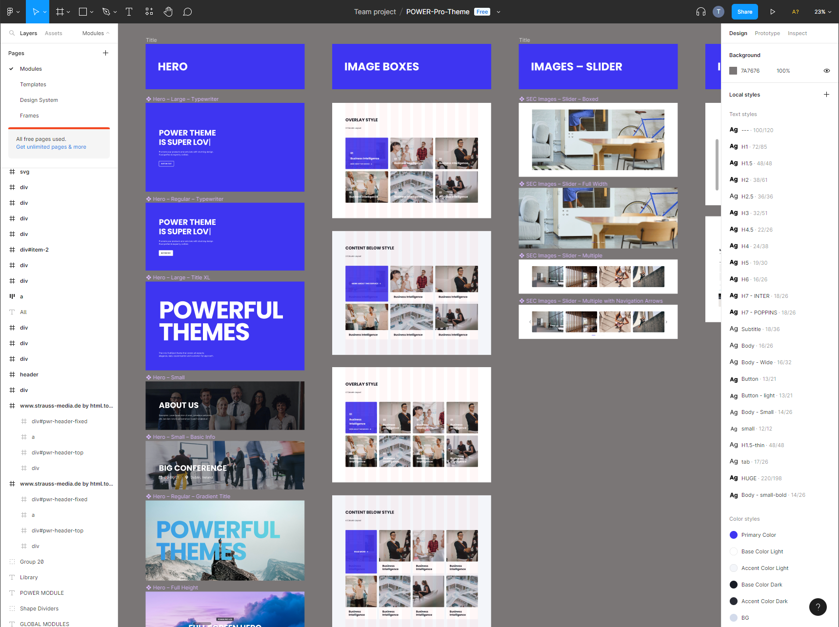 Screenshot importierter Modulen vom Power Theme