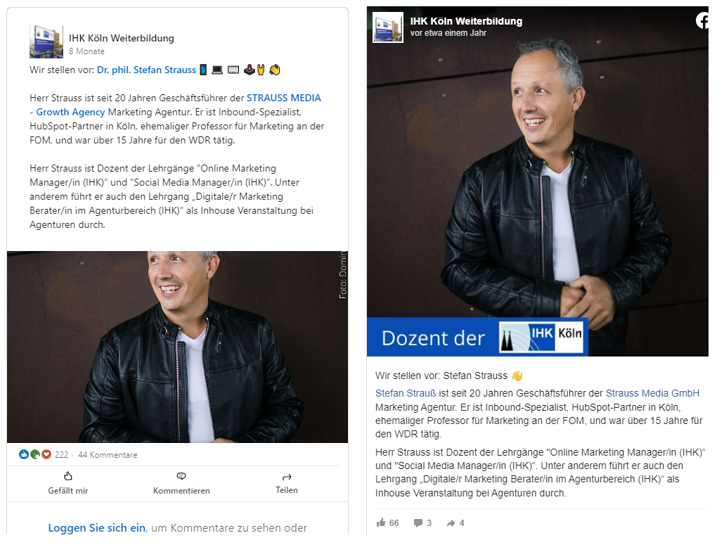 Screenshot IHK LinkedIn+FB