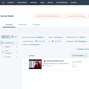 Planung für Social Media auf HubSpot